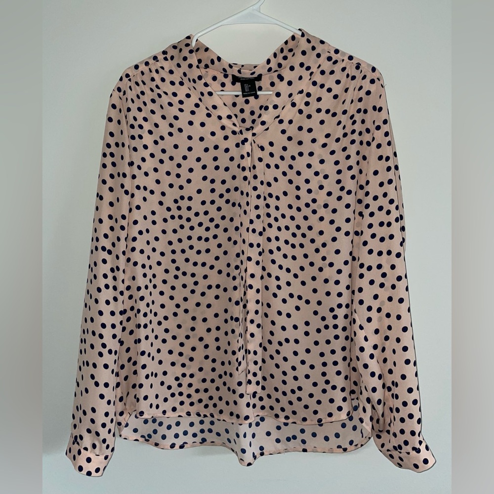 Jones New York Pink and Black Polka Dot Blouse